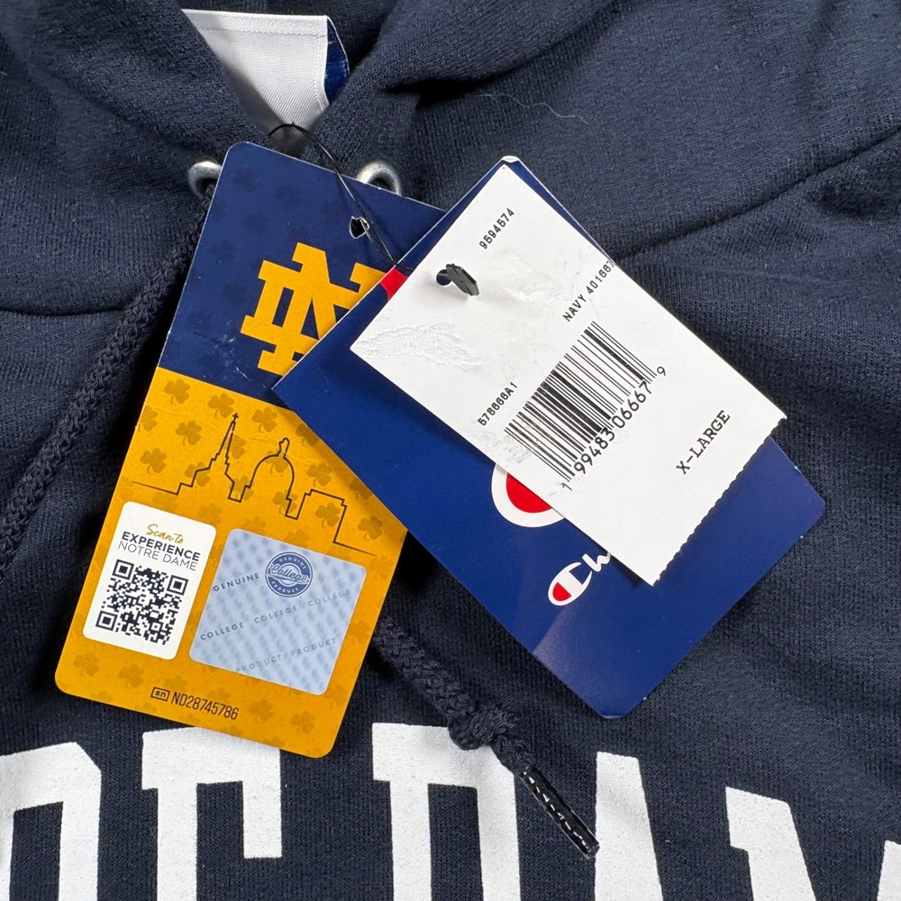 Champion Notre Dame Fighting Irish Hoodie Navy Blue Leprechaun Mens XL NCAA - Picture 4 of 9